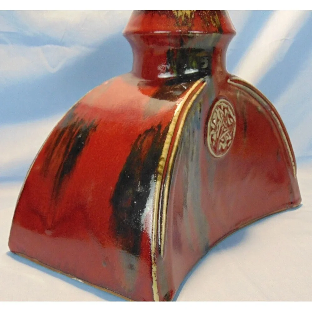 Large Medallion Flambe Oxblood Glaze Chinese Porcelain Ceramic Pottery Vase Set‎